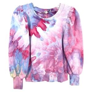 LOFT XS Top Handmade‎ Tie Dye Pullover Sweater Puff Sleeve Purple Pink 1190